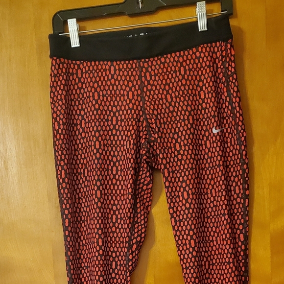 Nike Dri-Fit Relay Foldover Red & Black Run Fast Live Fearless Ankle Leggings  L - Picture 1 of 6